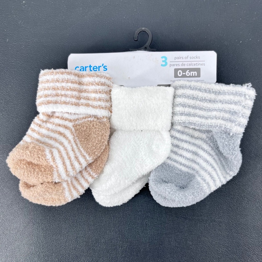 Carter's Chenille Socks Unisex 0-6M Multi Color 3PK Striped Solid Ankle Booties